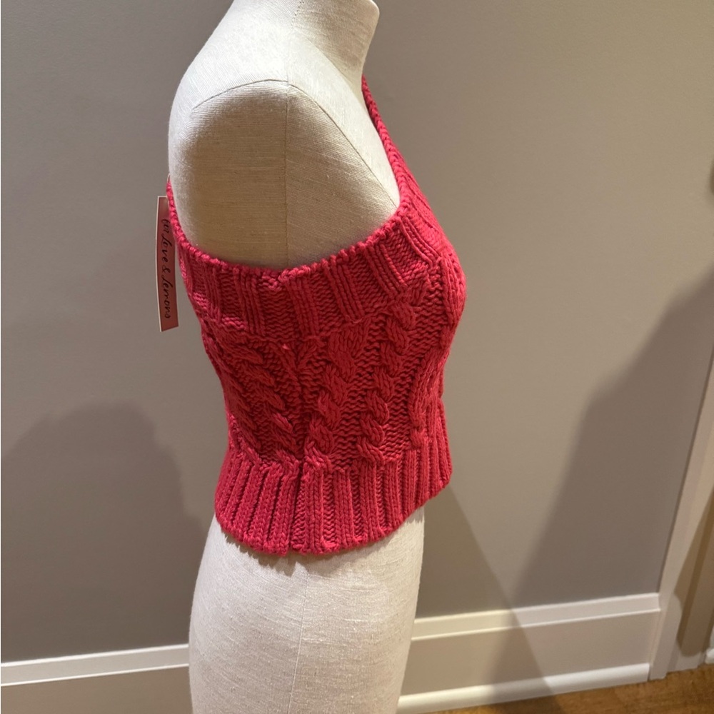 NWT For Love And Lemons hot pink Off-the-Shoulder Sweater - Picture 3 of 8